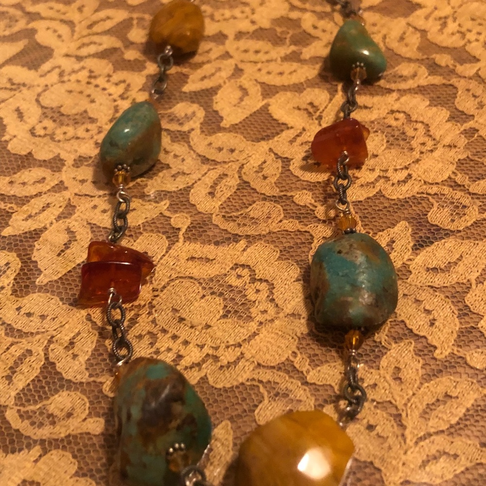 Turquoise amber sterling necklace
